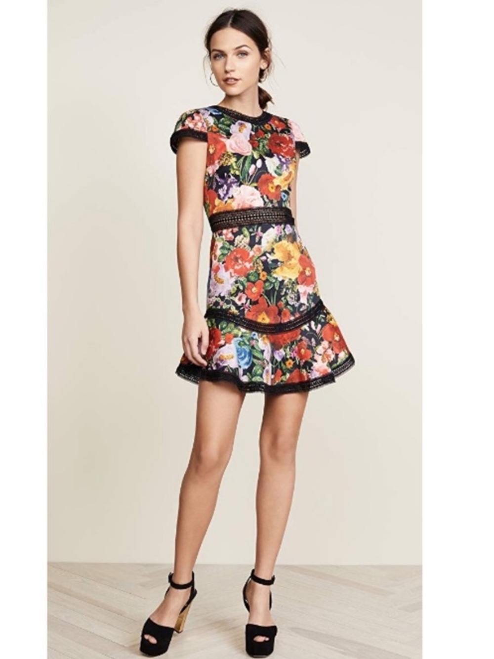 Alice + Olivia Rapunzel Fit & Flare Mini Dress 0 Blooming Garden Floral Party